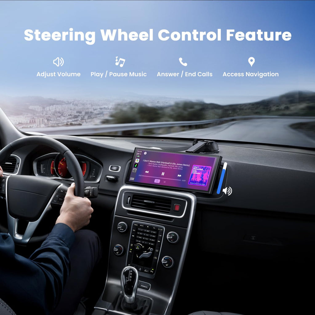 9.26" Wireless Portable Carplay Screen for Apple Car Play Android Auto OTA | 1600x600 IPS Touchscreen with OTA Updates, Backup Camera, Mirror Link, Bluetooth 5.0, Voice Control, GPS Navigation, FM