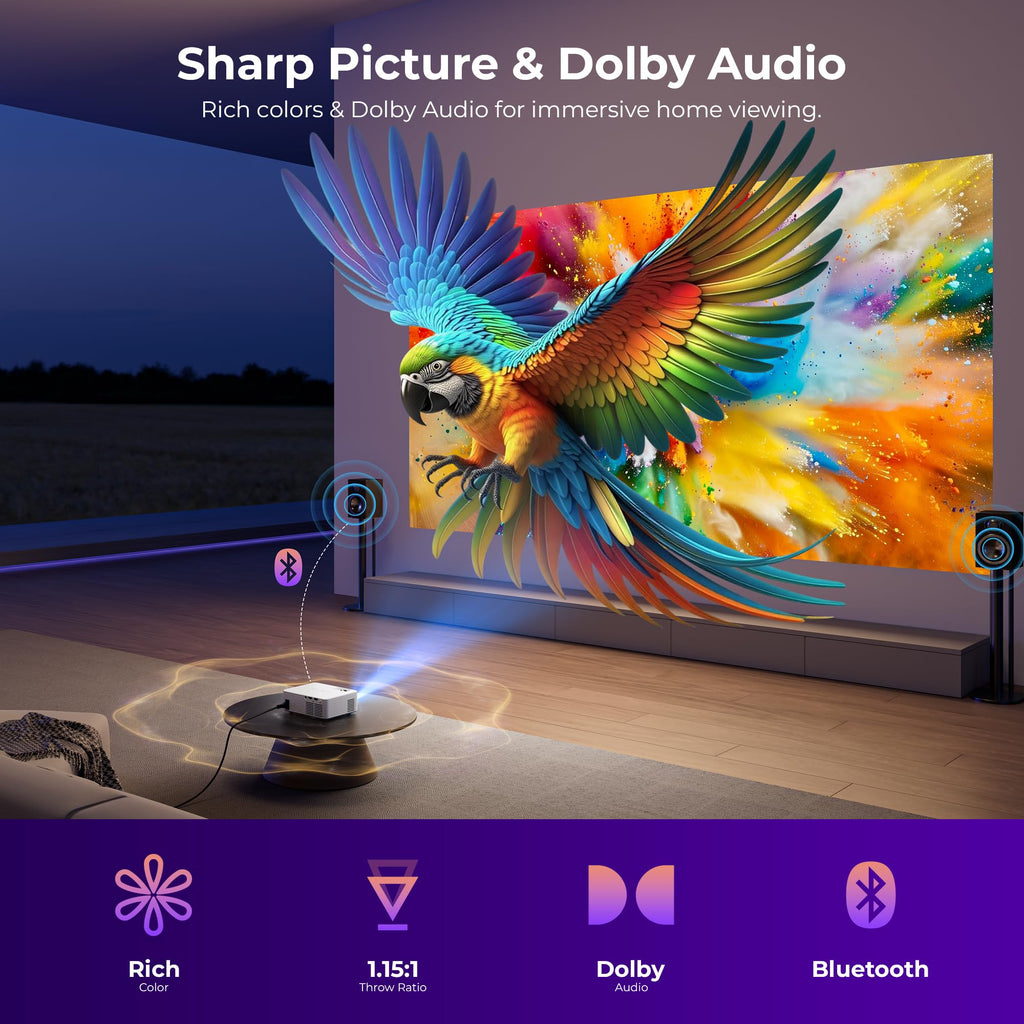 ELEPHAS Roku TV Smart Projector with Wi-Fi and Bluetooth | Built-in Roku TV, Works with Alexa & Google Home, Dolby Audio, Portable Mini Projector for Bedroom, Outdoor