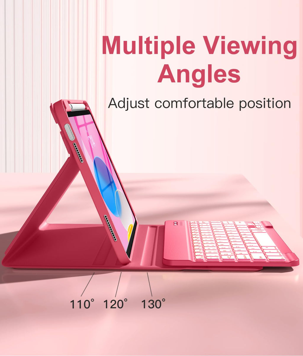Hamile for iPad A16 11th 10th Generation Case with Keyboard - Wireless | Backlit Detachable Folio Keyboard Cover, Pencil Holder, for iPad A16 11-inch 2025 10th Generation 10.9 Inch 2022, Pink