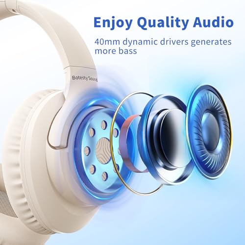 Wired Headphones with Microphone for School, 3.5mm Corded Headphones, Beige | Wired Over Ear Foldable Plug in Headphones, 4.9ft Tangle-Free Nylon Cord for School, Tablet, Laptop, MP3/4, Airplane Travel