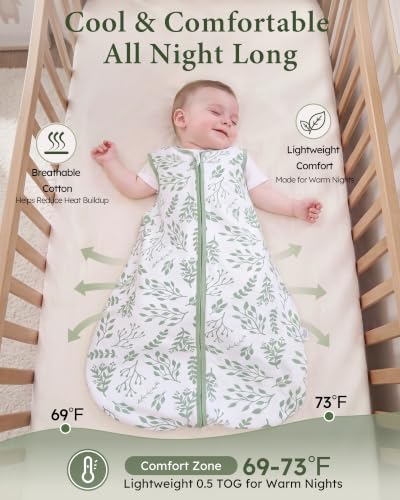 Yoofoss Baby Sleep Sack 0-6 Month 0.5TOG 100% Organic Cotton 2-Way Zipper | Wearable Blankets Toddler Sleeping Sack 3 Pack, Comfy Soft Lightweight