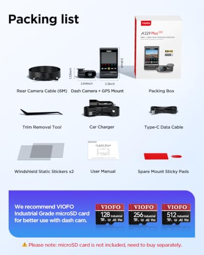 VIOFO A229 Plus Dash Cam Front and Rear, 2K Dual STARVIS 2 Sensors & HDR | 1440P+1440P Car Dash Camera, 5GHz Wi-Fi, Smart Voice Control, Ultra-Precise GPS, Built-in Supercapacitor, 24H Parking Modes