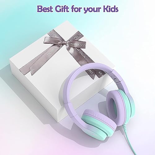 Candy Bila Wired Kids Headphones for School, Over-Ear for Boys Girls | Volume Limiter 85/94dB, HD Stereo Sound, Microphone and Wired Control,Foldable Design, Gradient Purple