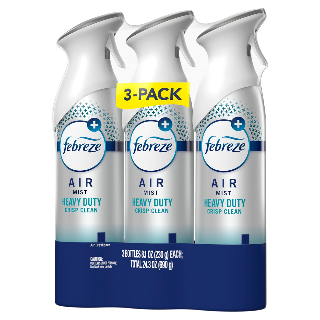 Febreze Air Mist, Air Freshener Spray, Odor Fighting Room Spray, Deodorizer for Home Bathroom Kitchen Office Apartment Dorm Room Classroom, Heavy Duty Crisp Clean Scent, 8.1oz (Pack of 3)
