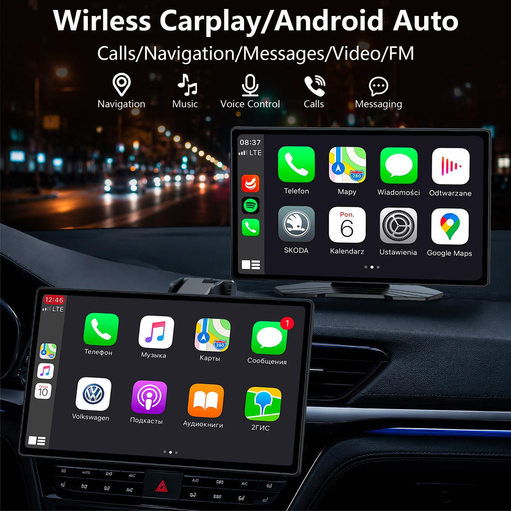 9" Wireless CarPlay Screen with Apple Car Play & Android Auto for Car, OTA Updates, Backup Camera, Bluetooth 5.0, Mirror Link, Voice Control, GPS Navigation, FM, AUX