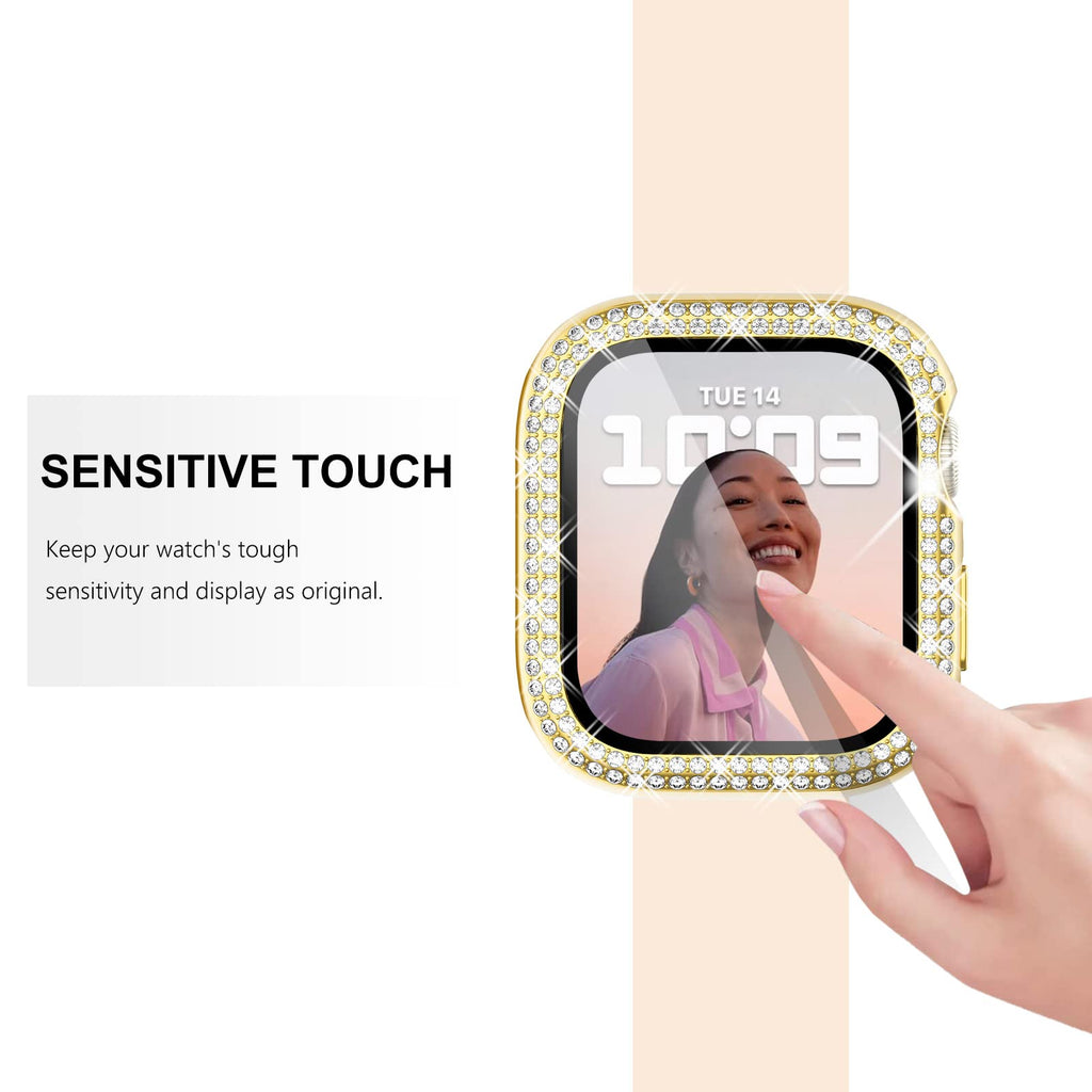 Surace Bling Case with Screen Protector for Apple Watch Series 6/5/4 40mm | Crystals Diamond Protective Face Cover Bumper with Tempered Glass Apple Watch Case, Sensitive Touch, Gold