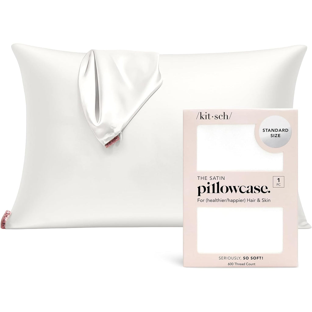 Kitsch Satin Pillowcase with Zipper - Standard Size, Ivory | Softer Than Silk Pillow Cases, Smooth Cooling Satin Pillow Case for Hair and Skin, Wrinkle-Free, Machine Washable