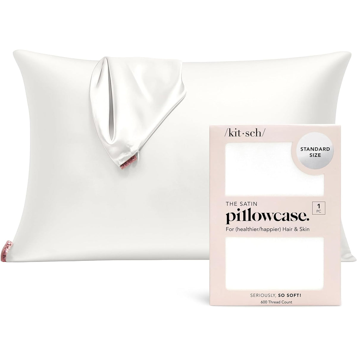 Kitsch Satin Pillowcase with Zipper - Standard Size, Ivory | Softer Than Silk Pillow Cases, Smooth Cooling Satin Pillow Case for Hair and Skin, Wrinkle-Free, Machine Washable