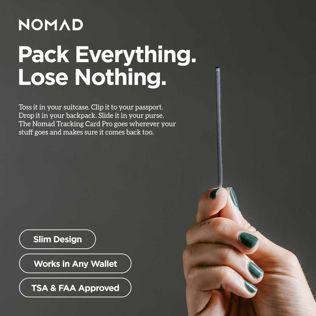 Nomad Tracking Card Pro Black, Premium Wallet Tracker with Apple Find My, 16-Month Battery Life, IPX7 Waterproof, Polycarbonate and Aluminum Design, TSA Approved, Wireless Rechargeable, iOS Only