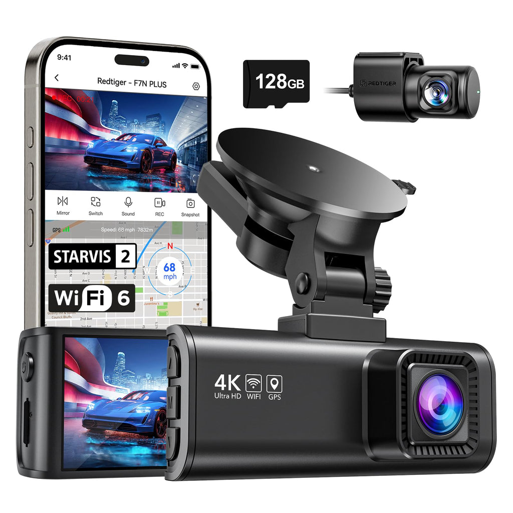 REDTIGER F7NP 4K Dash Cam Front Rear, STARVIS 2 Sensor, Free Card Included | 5.8GHz WiFi-20MB/s Download, WDR Night Vision, Wide Angle, G-sensor Incident Detection, 24H Parking Mode(Hardwire kit needed)