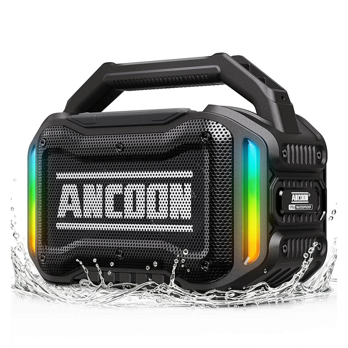 ANCOON Speakers Bluetooth Wireless: 80W(Peak) Loud Speaker with Bass | 20H, Rugged, IPX6 Waterproof, Large Jobsite Speakers for Work, Outdoor, Workshop, Garage - Portable Handle with TWS (Black)