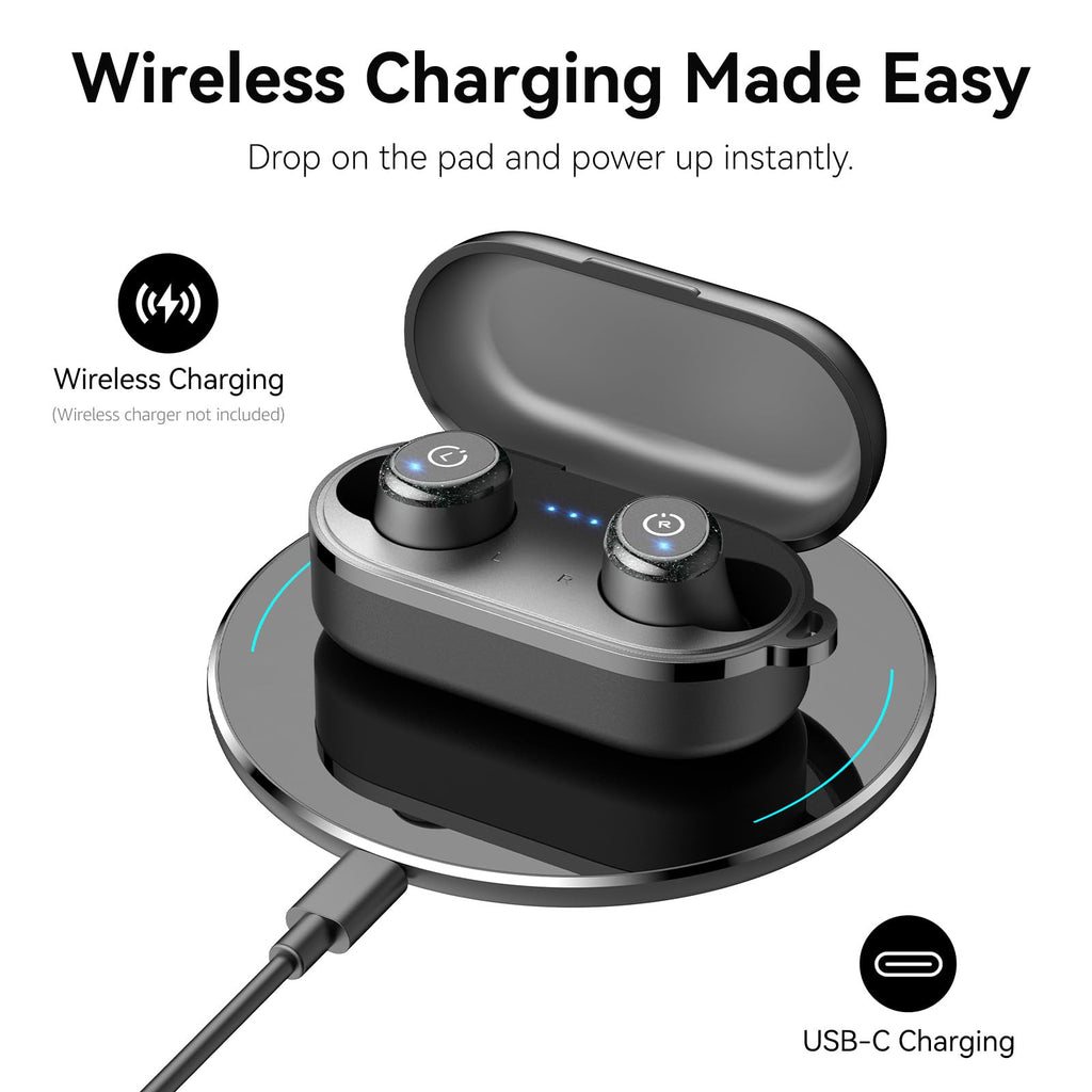 TOZO T10 Wireless Earbuds Powerful Bass Stereo Wireless Charging, APP, IPX8 | Waterproof, 55H Playtime, Ergonomic Design In Ear buds, App Customize EQ, Bluetooth 5.3 Headphones for Work, Travel, Black
