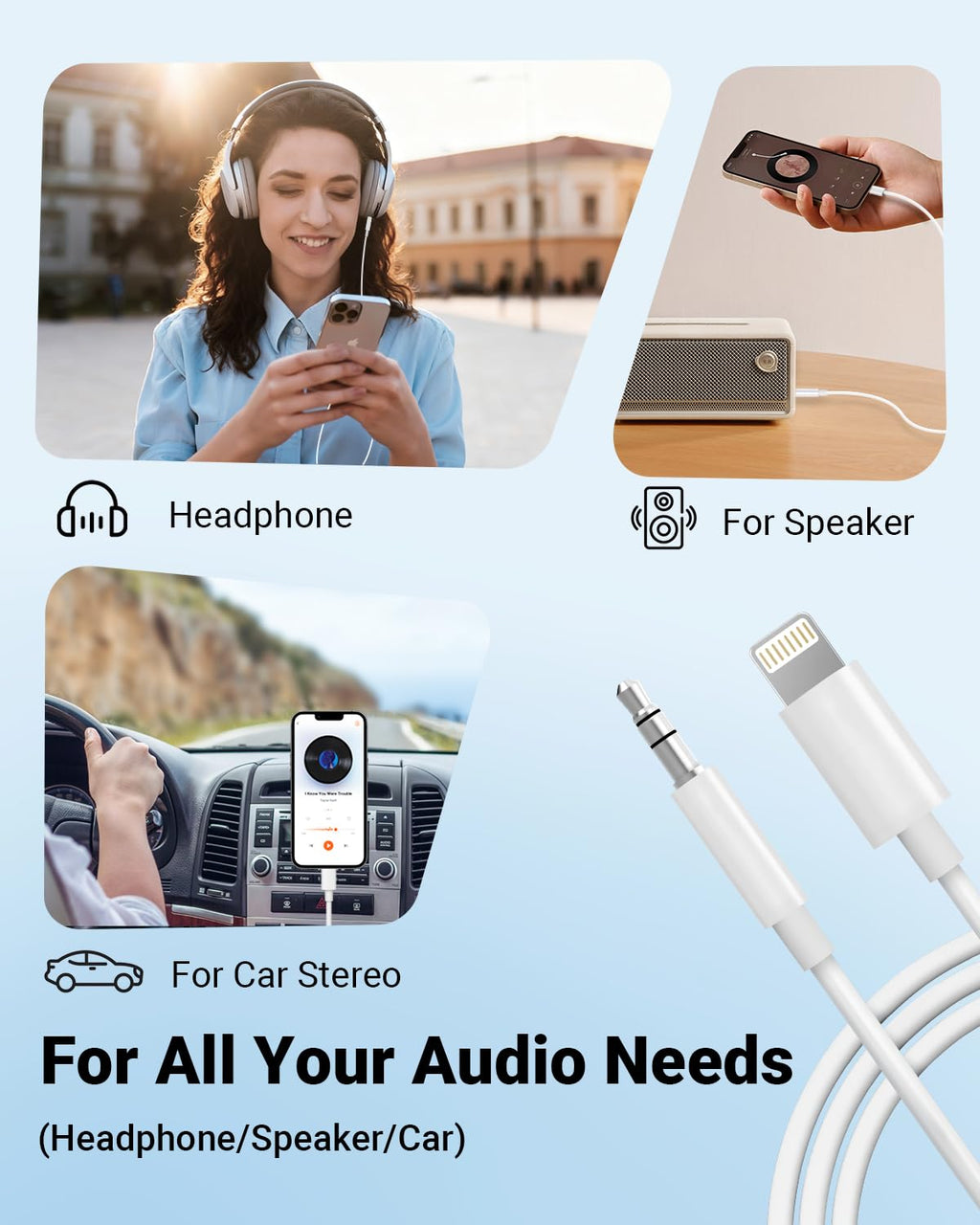 Aux Cord for iPhone,[Apple MFi Certified] Lightning to 3.5 mm AUX Cable for Car Stereo, Speaker, Headphone, Auxiliary Audio Cable Compatible with iPhone 14 13 12 11 XS XR X 8 7 3.3FT White