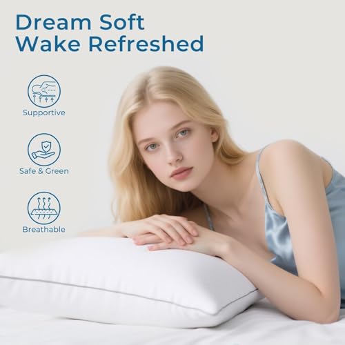 Sasttie Firm Pillows Queen Size Set of 2, Bed Pillows for Side, Back, and Stomach Sleepers - Oeko-Tex Certified Down Alternative Plump Filling - Hotel Quality and Machine Washable, 2 Pack