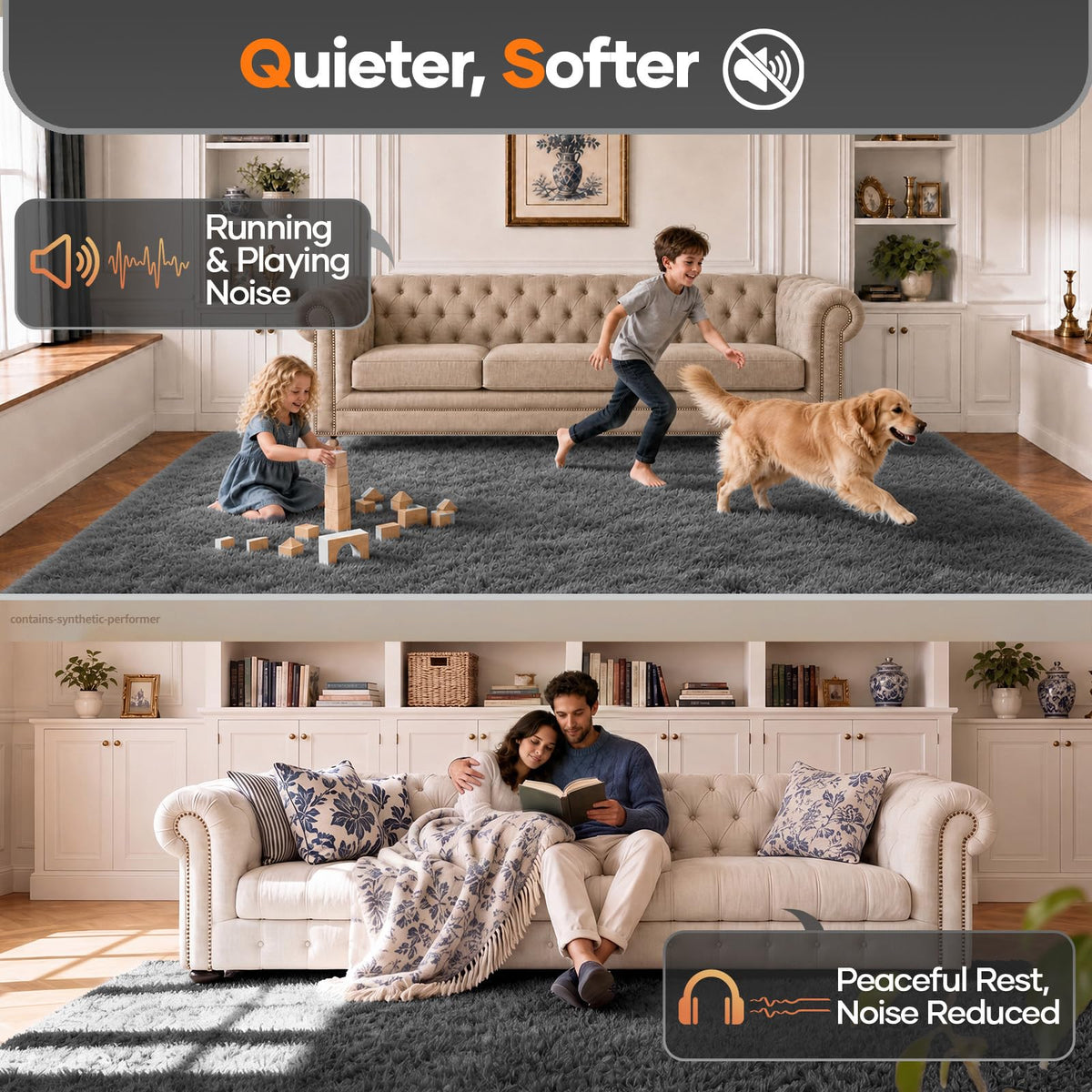 Ophanie Area Rugs for Living Room Bedroom, Washable Non-Slip Fluffy Soft Grey Shag Carpet, Indoor Floor Gray 4x6 Fuzzy Shaggy Living Room Plush Rug for Kids Home Dorm Decor Aesthetic