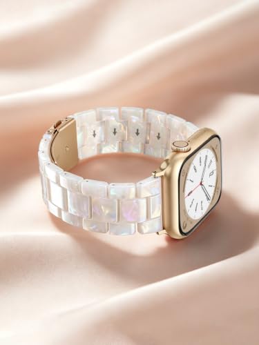 V-MORO Resin Bands Compatible with Apple Watch Band,41mm/40mm/38mm/42mm | Fashion Lightweight Strap for iWatch Series 12/11/10/9/8/7/6/5/4/3/2/1,Women Jewelry Dressy Bracelet Adjustable,Ivory White
