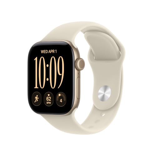 Apple Watch Series 12 GPS 42mm Smartwatch | Light Gold Aluminum Case, Sand Sport Band - S/M. Health + Fitness + Sleep Tracking, Heart Rate, Safety