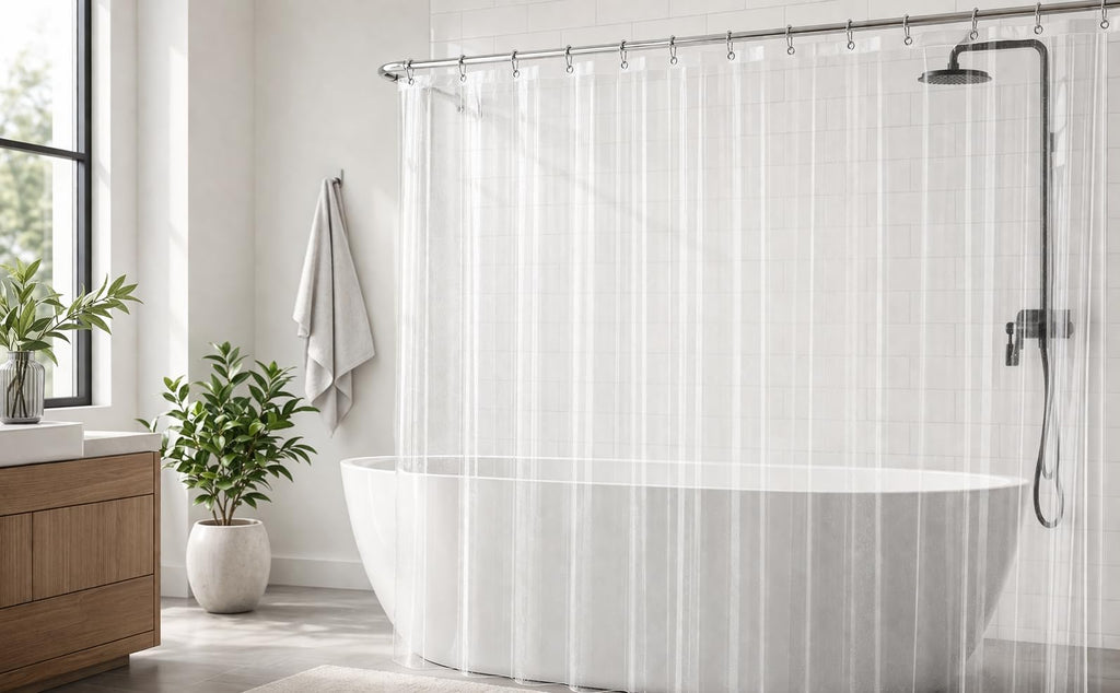 EHZNZIE Crystal Clear Shower Curtain Liner 72x72, PEVA Waterproof Bath Curtain, No Chemical Smell, 3 Weighted Magnets, Durable with Rustproof Metal Grommets