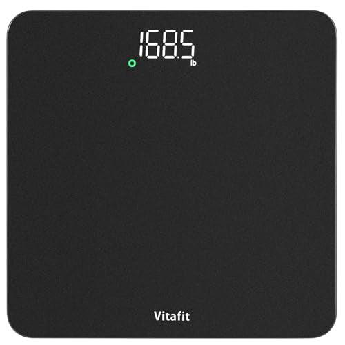 Vitafit Bathroom Scale for Body Weight Accuracy 0.1lb, Weight Scale 400lb | Professional Factory Since 2001 Digital Weighing Scales for Weight, Step On and 3xAAA Included, LED, Spray Silver Black
