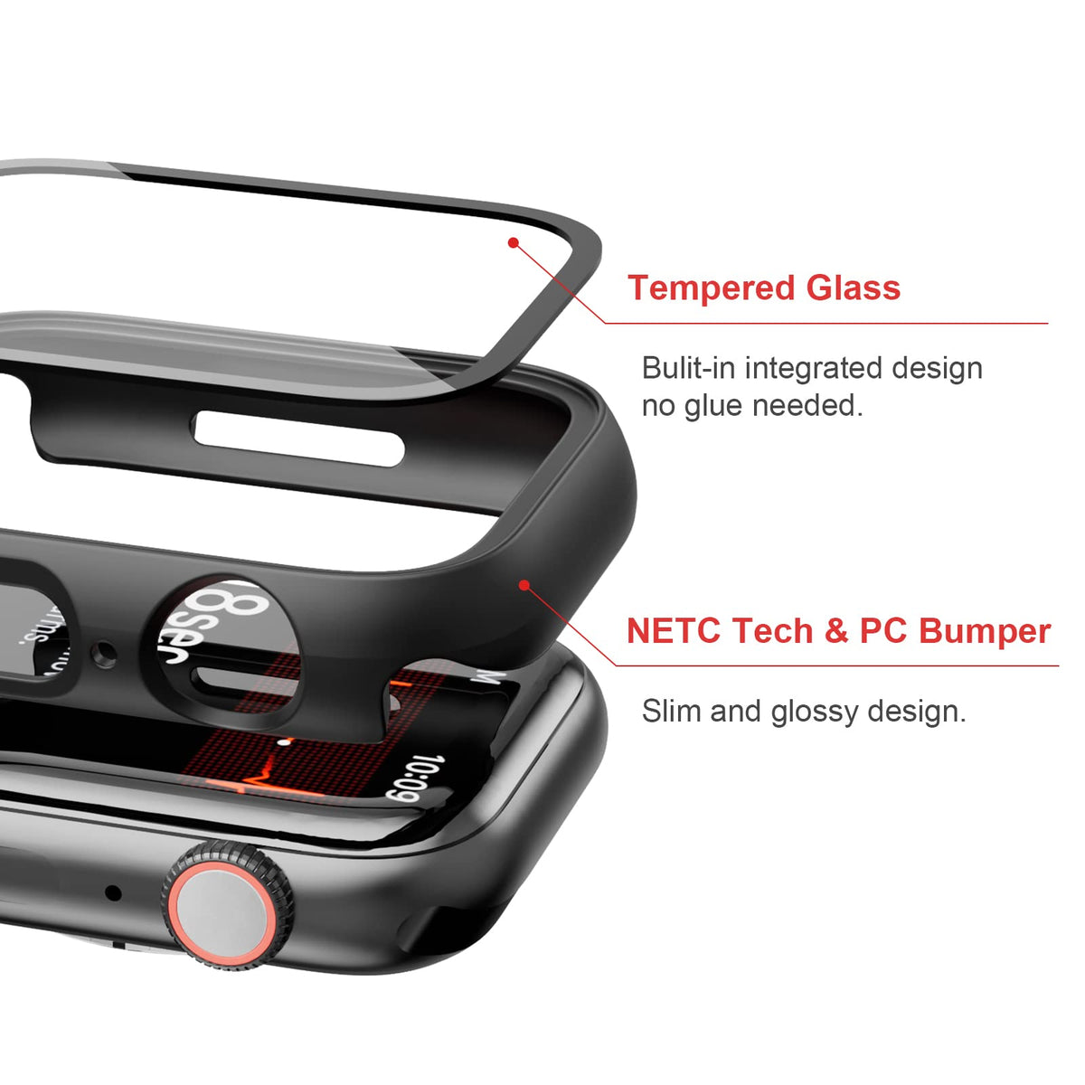 JZK Case with Screen Protector for Apple Watch SE3 Series 6/5/4 40mm,Clear | 2 Pack,for Apple Watch 40mm Cover with Tempered Glass,HD,Slim Guard Bumper,Hard PC Protective Cover for iWatch 6/5/4/SE 40mm