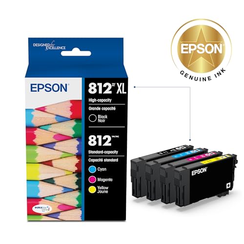 Epson 812 Genuine Ink Cartridge XL Black and Standard Color Combo Pack | Works With WorkForce Pro WF-7310 WF-7820 WF-7840 EC-C7000 Printers