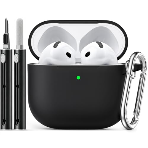 Ljusmicker for AirPods 5/4 Case (2026/2024) with Cleaner Kit,Black | Soft Silicone Protective Cover for Apple AirPods 5 Case/AirPods 4 Case with Keychain for Women Men,Supports Wireless Charging