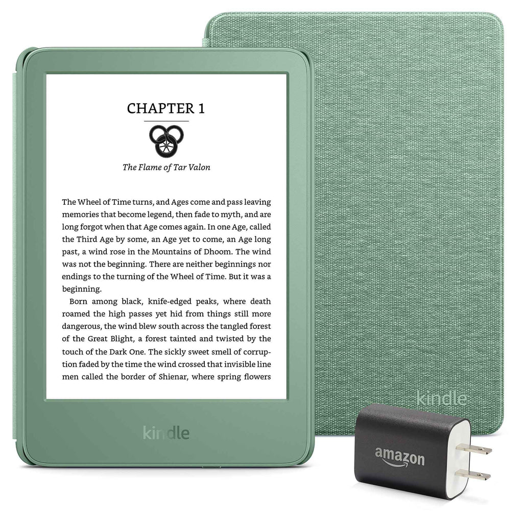 Kindle Essentials Bundle including Kindle (2024 release) - Matcha, Fabric Cover - Matcha, and Power Adapter