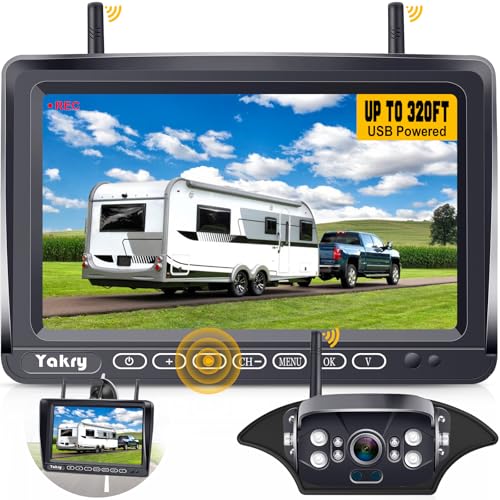 RV Backup Camera Wireless Plug and Play: Pre-Wired for Furrion Easy Install | 1080P HD Recording Wide View Rear View Camera Clear Night Vision Strong Signal 7'' Monitor for Trailer Camper Motorhome Yakry