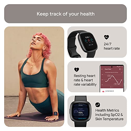 Google Fitbit Versa 4 Fitness Smartwatch, 24/7 Heart Rate - Black/Graphite | Daily Readiness, 3-month Google Health Premium Membership included, GPS, 40+ exercise modes, sleep tracking