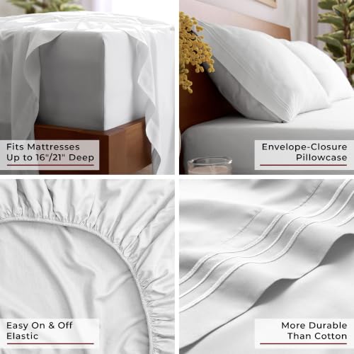 Mellanni Iconic 4-Piece Bed Sheet Set, 16" Deep Pocket (Queen, White) | 10M+ Sleepers. 16" Standard Fit. Lab-tested: Breathable, Stays Bright & Smooth. Good Housekeeping Best Bedding, 7 years.
