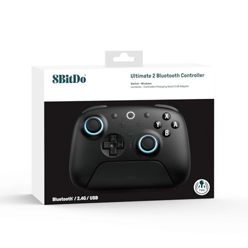 8Bitdo Ultimate 2 Bluetooth Controller for Switch 2, Switch & Windows,Black | TMR Joysticks, Switchable Hall Effect/Tactile Triggers, Charging Dock, Vibration and Motion Control, 2 Pro-level back buttons