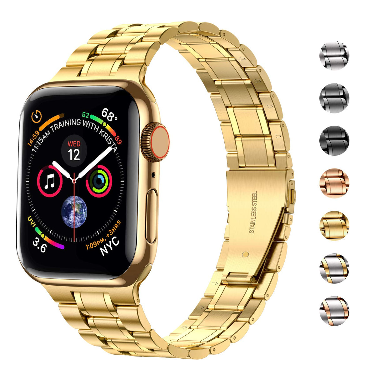 MioHHR Solid Stainless Steel Band Compatible for Apple Watch 38mm 40mm 41mm | Adjustable Metal Strap with Soft TPU Case for Women and Men, Fits iWatch Bands Series 9 8 7 6 5 4 3 2 1, SE3, SE2, SE, Gold
