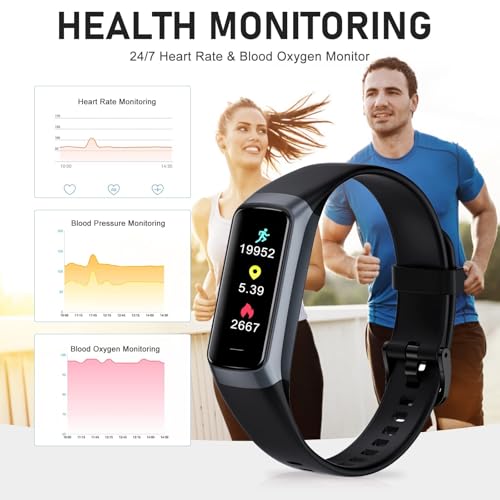 Fitness Tracker with 24/7 Heart Rate, Activity Trackers with Blood Pressure Sleep Monitor, 1.10" AMOLED Screen Step Tracker, Waterproof Step Counter, Health Smart Watch Pedometer for Women Men