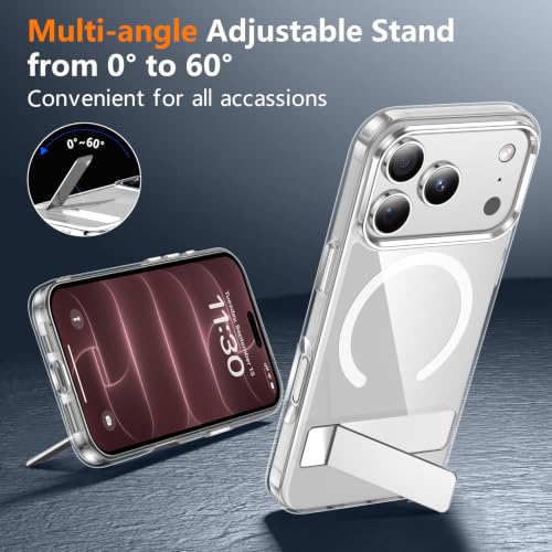 SPIDERCASE for iPhone 18 Pro Max Case/iPhone 17 Pro Max Case,Magnetic,Clear | [3 Stand Ways] Invisible Kickstand|Crystal Clear|Shockproof Slim Phone Case