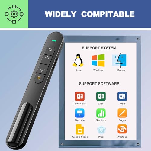 QUI Presentation Clicker with Volume Control, Wireless Presenter Remote | Plug & Play 2.4GHz USB Slide Advancer Compatible with Mac/Windows, Works with PowerPoint, Keynote, and Google Slides