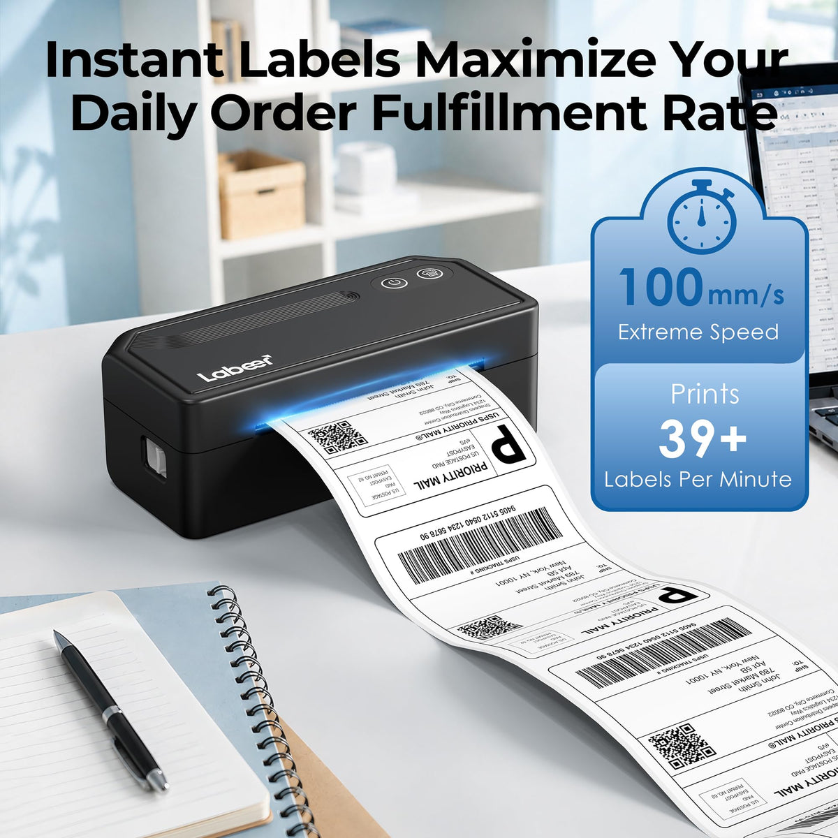 Labeer Bluetooth Thermal Shipping Label Printer, Wireless 4x6 Label Printer | For Small Business, Home, Office, Online Sellers, Warehouse & Shipping, Compatible with iPhone, Android, Windows & Mac