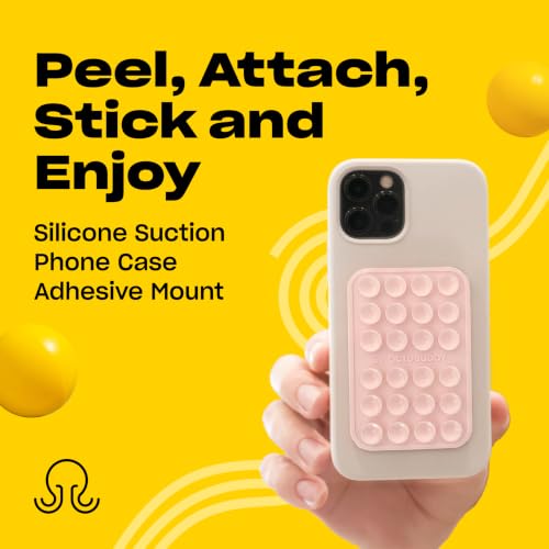 OCTOBUDDY Classic - Silicone Suction Phone Case Adhesive Mount, Chalk Pink | Hands-Free, Strong Grip Holder for Selfies and Videos - iPhone and Android Compatible - 2.25″ x 3.25″