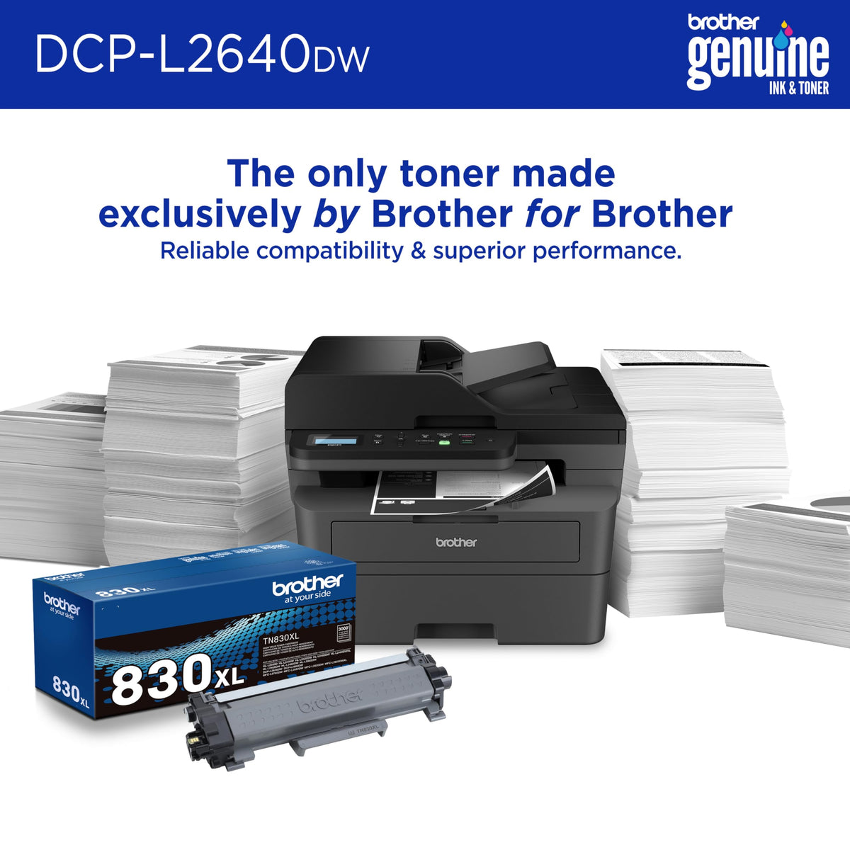 Brother DCP-L2640DW Wireless Compact Monochrome Multi-Function Printer, Copy, Scan, Duplex, Mobile Printing