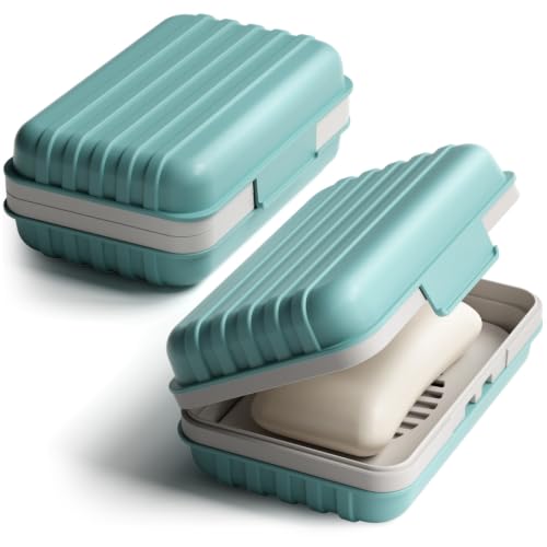 Quatish Leakproof Bar Soap Holder Dish with Lid for Shower, Portable 1 Pack Travel Soap Case Box for Gym, Camping, Hiking, Outdoor Use, Travel Size Toiletries Essentials, Keeps Soap Dry, Blue