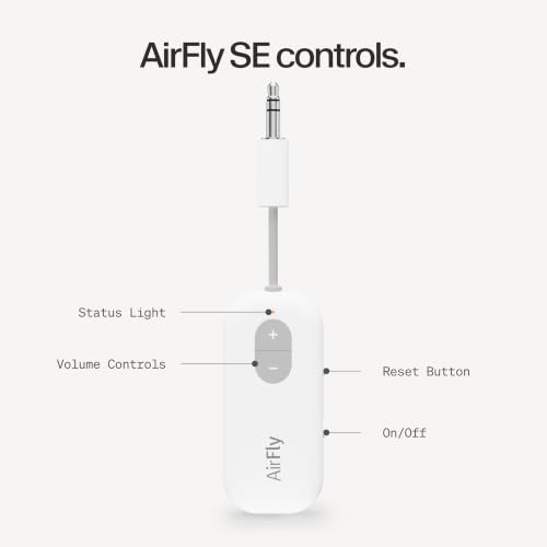 Twelve South AirFly SE, Bluetooth Wireless Audio Transmitter Adapter, White | Bluetooth Adapter for AirPods/Headphones, 20+ Hr Battery, Works with 3.5mm aux Jacks on Airplanes, TVs, Gym Equipment, Travel