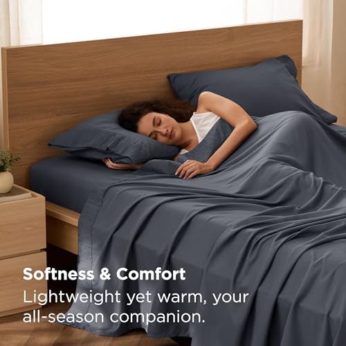 Bedsure Queen Sheet Set - 4 Pieces Soft, Breathable, Cooling Bed Sheets | Hotel Luxury Bedding for Kids, Women & Men, Oeko-Tex, Easy Care, Deep Pocket, Fade Resistant, Shrink Resistant, Emboss Design