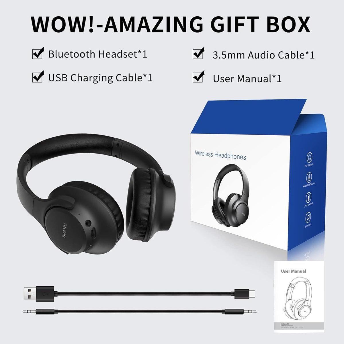 KVIDIO Bluetooth Headphones Wireless Over Ear Headsets 65H Playtime | Deep Bass, HiFi Stereo, Bluetooth 6.0, Microphone, Comfortable Fit, Foldable, Lightweight, Low Latency for Travel Home Office