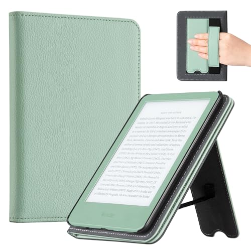 CoBak Case with Stand for for 6" Kindle (2024 & 2022, 11th Gen) | PU Leather Smart Cover with Auto Sleep/Wake & Hand Strap, sage green