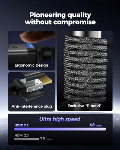 Silkland Certified HDMI 2.1 Cable Ultra High Speed 48Gbps Braided HDR 6.6FT | 4K@240Hz 144Hz 120Hz, 8K@60Hz, 1440P, HDR10+, eARC, HDCP 2.3, Dolby Atmos, DTS:X, Xbox, PS5, PS4, Roku TV, Monitor, PC TV