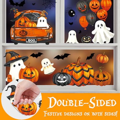 Halloween Window Clings Stickers Decor Fall Halloween Decorations Indoor | 8 Sheets Large Ghost Pumpkin Window Clings for Glass Windows & Doors, Holiday Window Decals for Home Office Classroom Parties