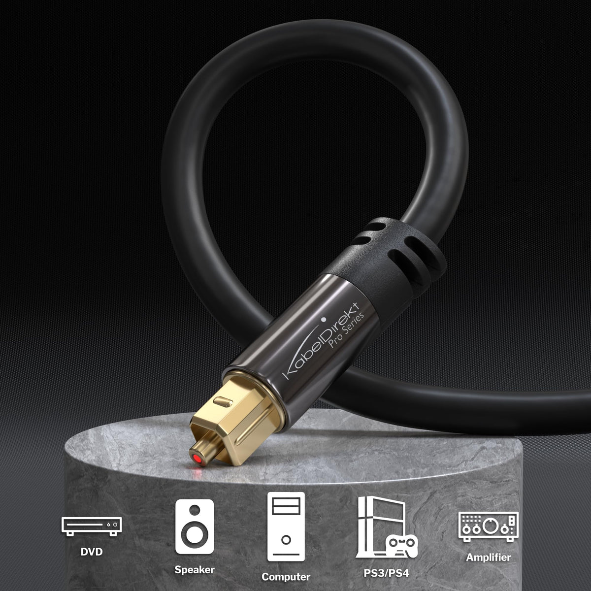 KabelDirekt – Optical Audio TOSLINK Cable – 6ft – Soundbar | Optical digital audio cable: Perfect for equipment with a TOSLINK interface (OPT In / OPT Out or S/PDIF In / S/PDIF Out)