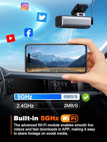 galphi 4K Dash Cam Front, 5GHz WiFi, 32GB Card Included, Mini Dashcam | Screen-Free, APP Control, 160° Wide Angle, G-Sensor, Loop Recording, 24H Parking Monitor, Night Vision, Easy Install
