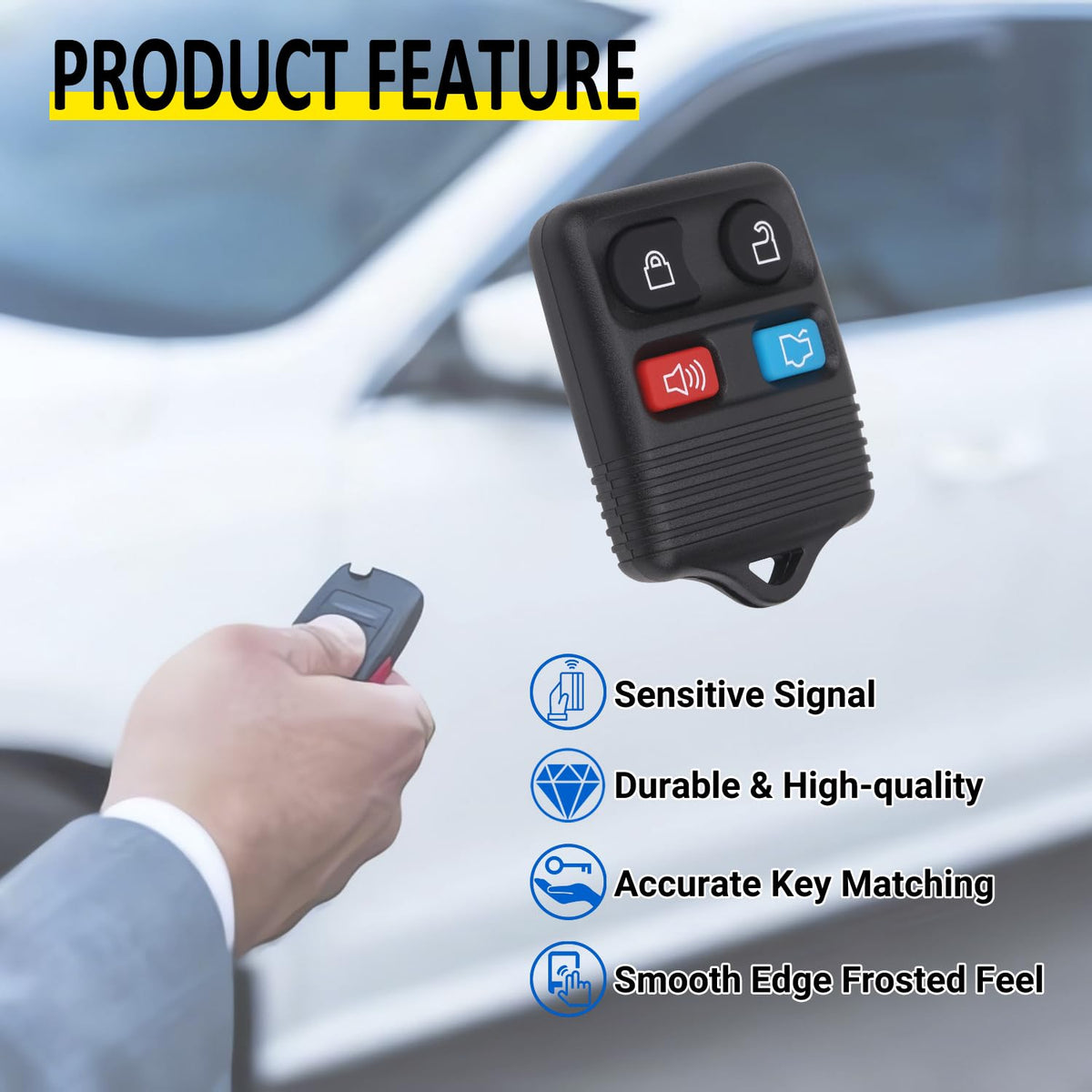 Vurkcy Keyless Entry Remote Key Fob Compatible with Ford Escape Explorer Expedition Focus Fusion Mustang Taurus, Lincoln, Mercury, Mazda, Replacement for CWTWB1U345, 4 Button (Pack of 2)