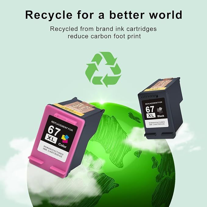 67XL Ink Cartridges Black/Color Combo Pack Replacement for HP Ink 67 HP67XL | High Yield 67XL Ink Compatible with HP DeskJet 2755e 2855e 2700 2700e 4155e 2734e 2827e 4100e Envy 6055 6455e Printer 2PK