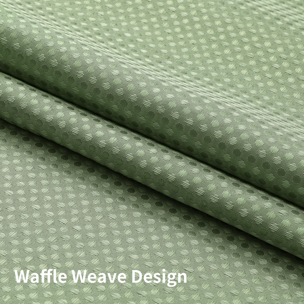 Colorful Star Sage Green No Hook Waffle Shower Curtain Set, 72 x 75 Inch | Waterproof Shower Curtain with Snap in Fabric Liner and Mesh Top Window, Hotel Style Heavy Duty Thick Bathroom Curtain